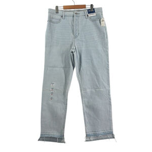 Old Navy Sky-Hi Straight Light Blue Denim frayed hem summer boho sz 14 NWT